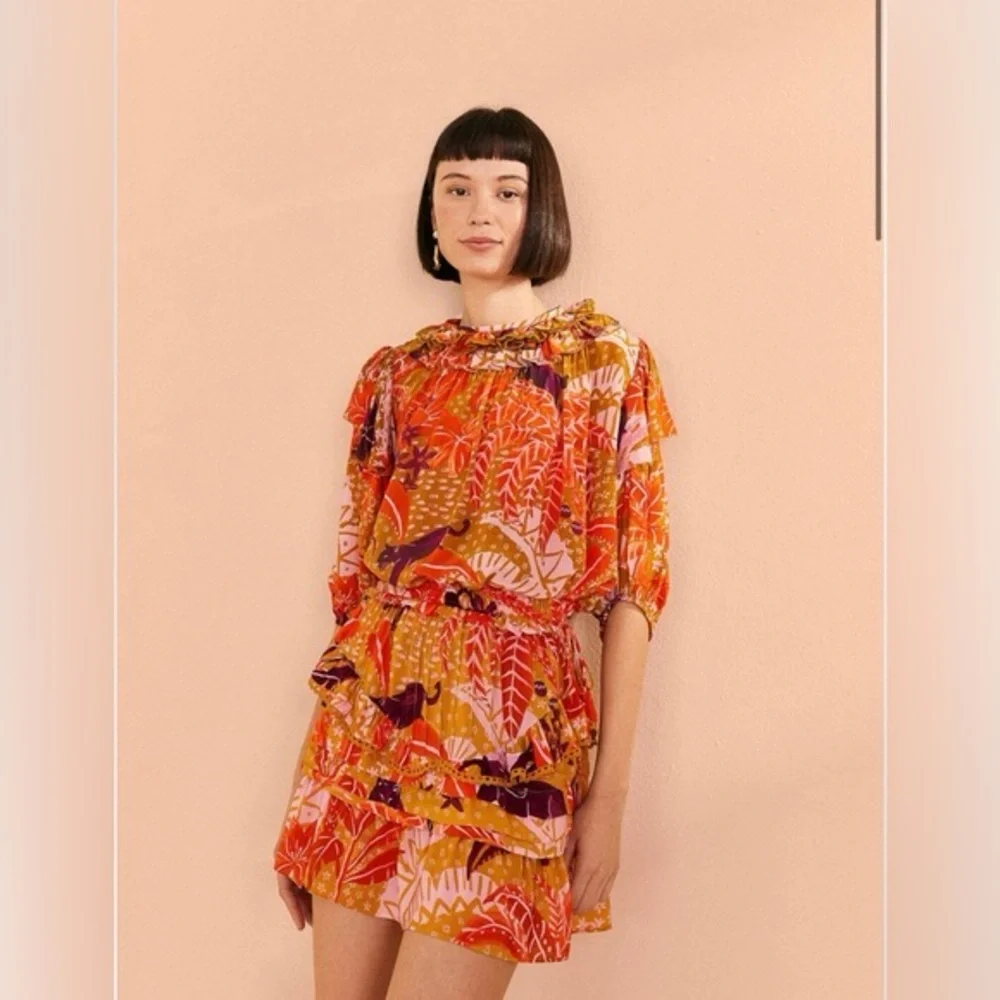 FARM Rio Beige Jungle Panther Mini Skirt